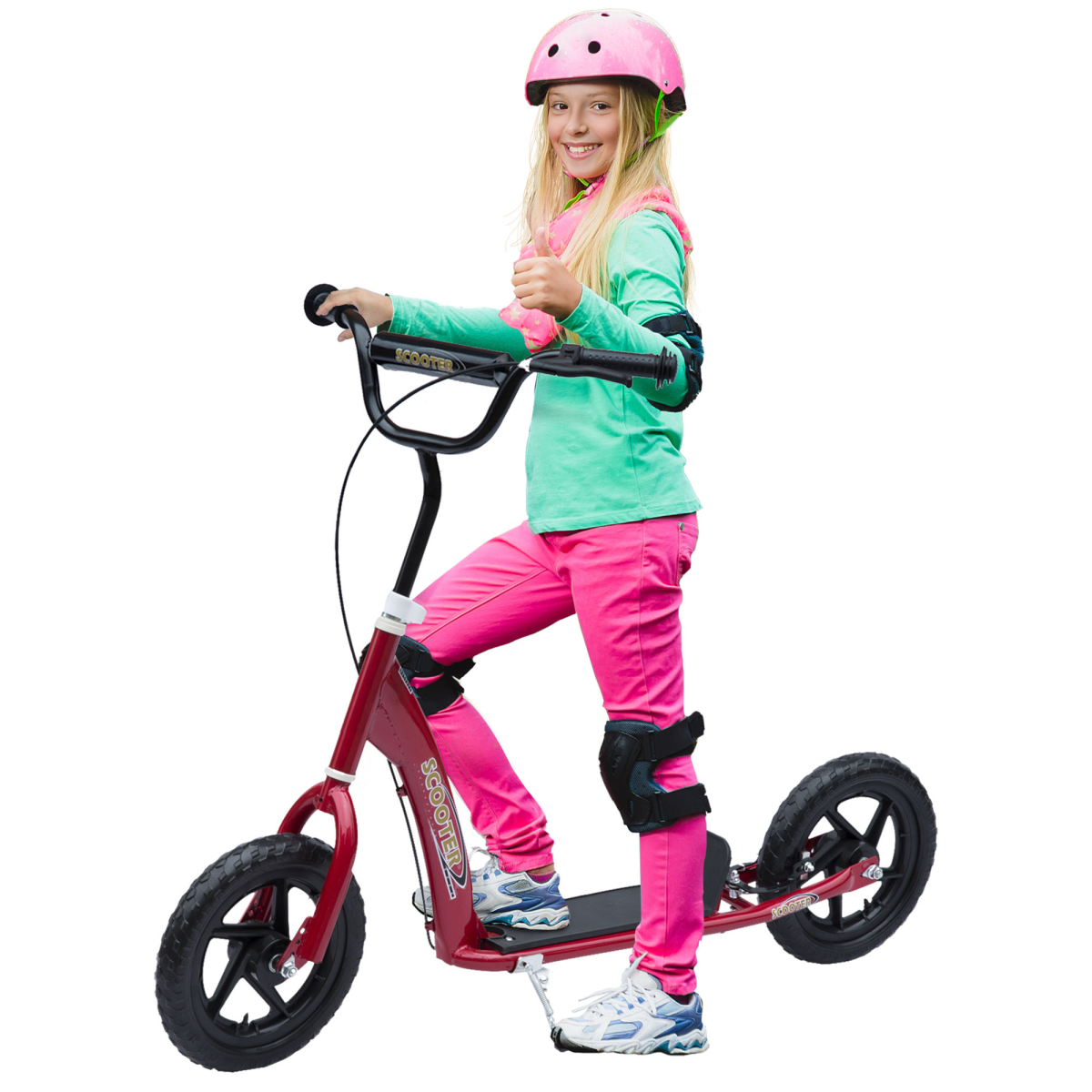 Kids Teen Stunt Scooter with 12" EVA Tyres, Adjustable Height, Steel Frame, Red