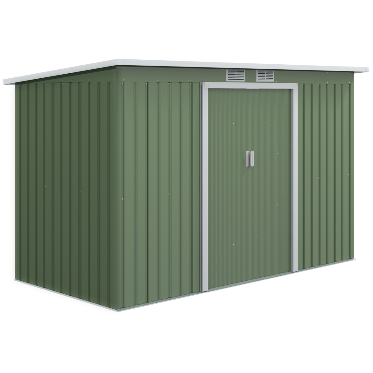 Outsunny 9ft x 4.25ft Corrugated Metal Shed with Foundation, Vent Windows, Sliding Lockable Double Doors, Green