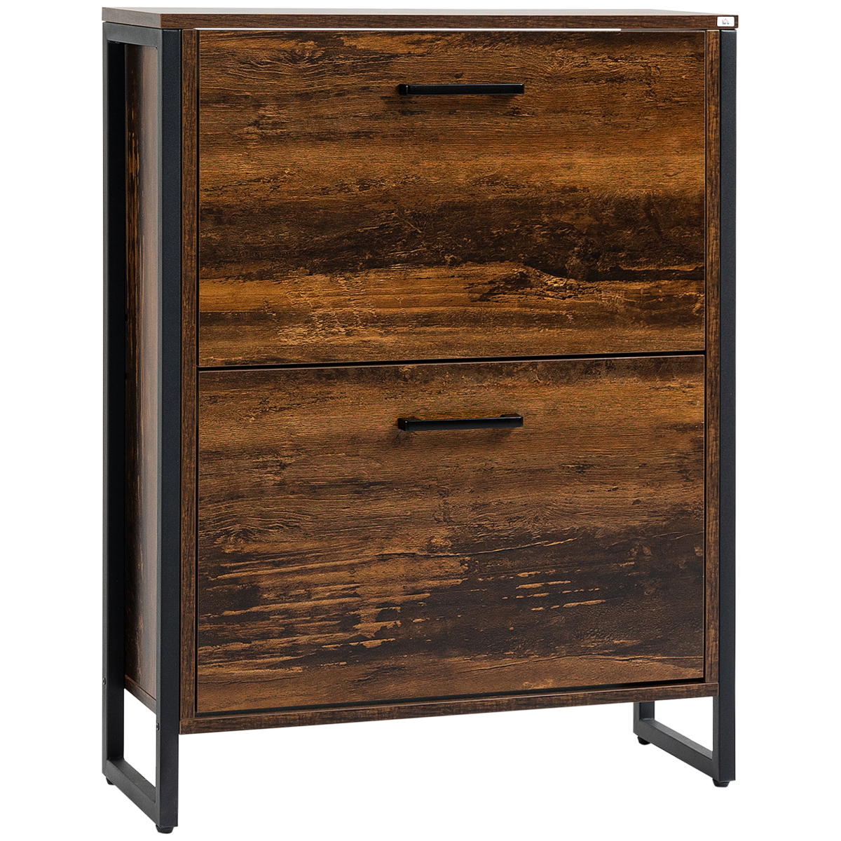 HOMCOM 2-Drawer Flip Shoe Cabinet with Divider, Wood-Effect