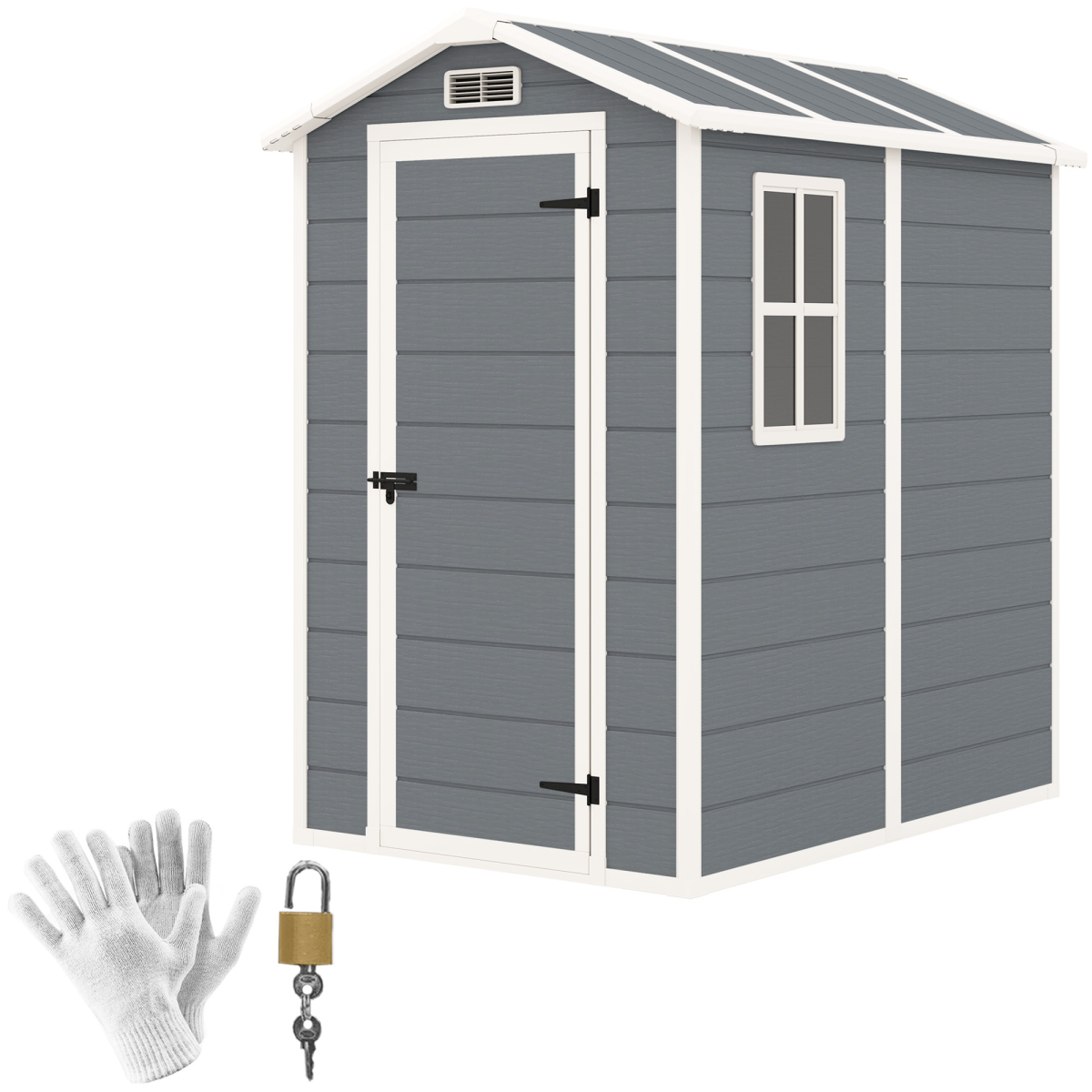Outsunny Grey Weather-Resistant Tool Shed with Floor, Window, Vents and Lockable Latch