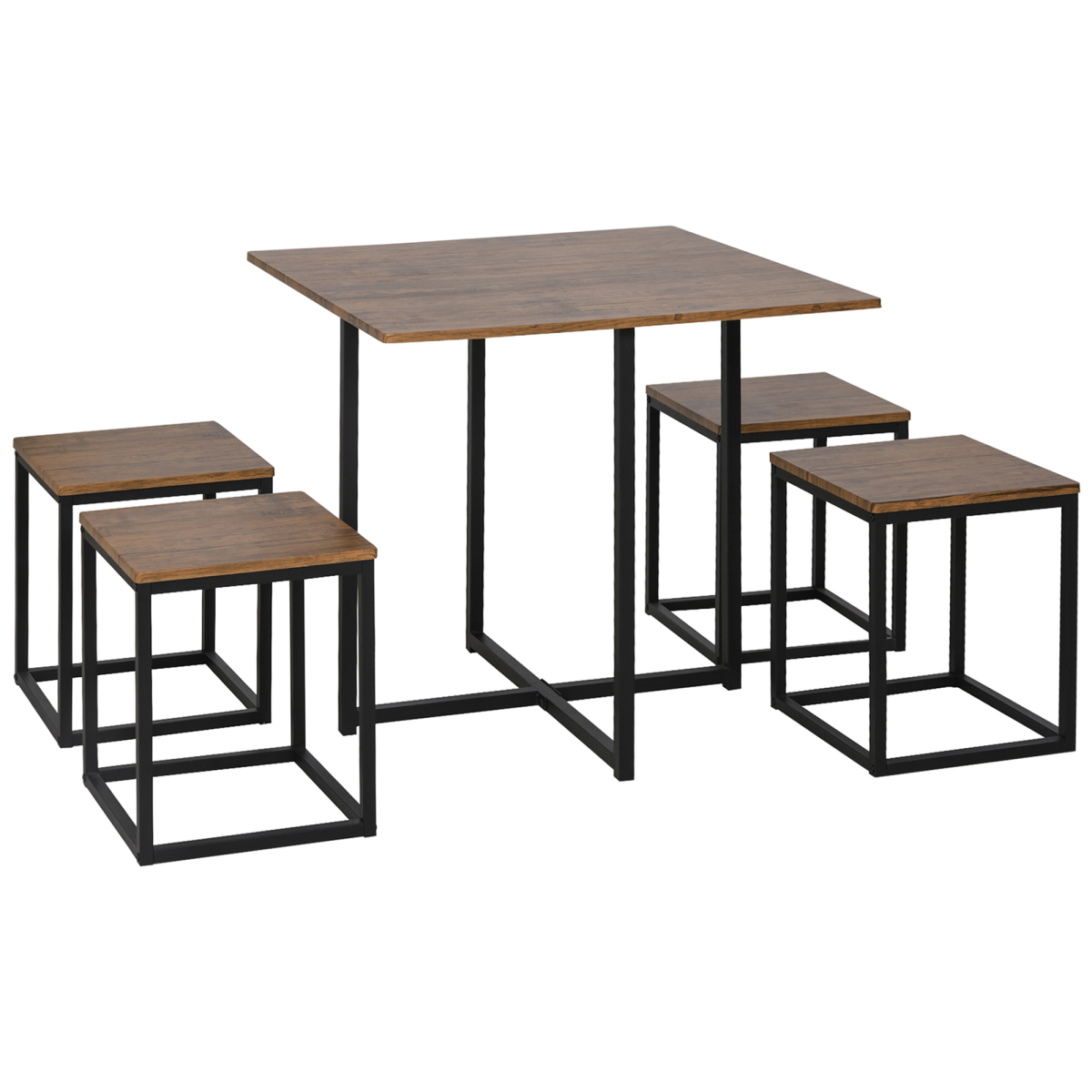 HOMCOM 5-Piece Dining Set with Table and 4 Stools, Steel Frame, Black/Brown