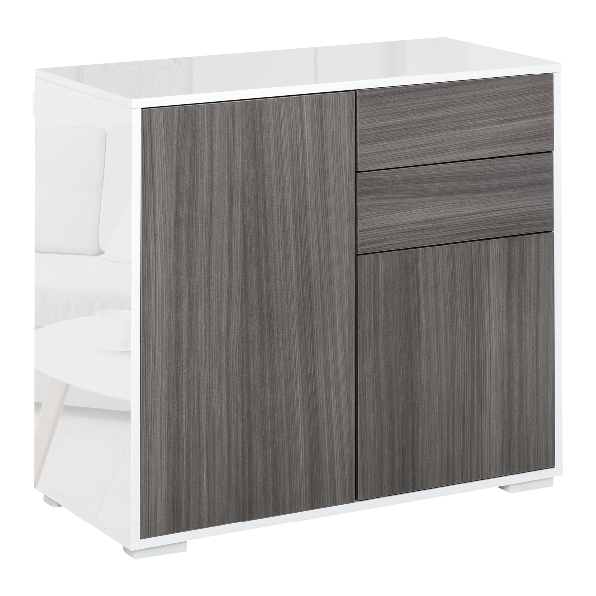 HOMCOM Grey Side Cabinet with 2 Doors and 2 Drawers for Home Office