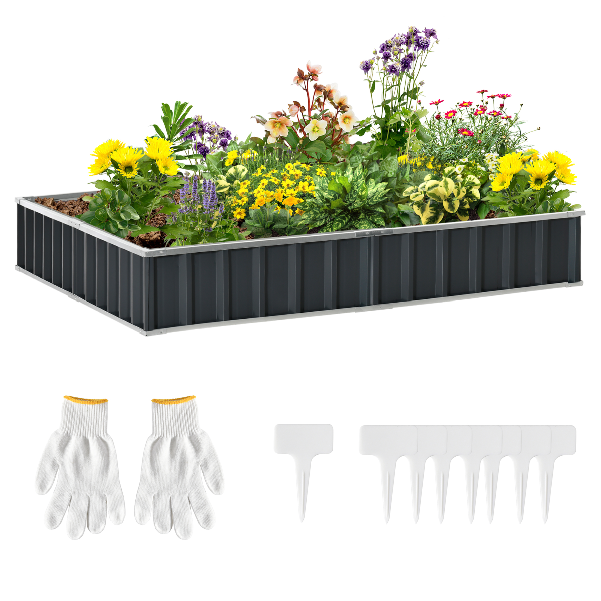 Outsunny Metal Raised Garden Bed Planter Box, 2.6m x 0.9m, No-Bottom Design