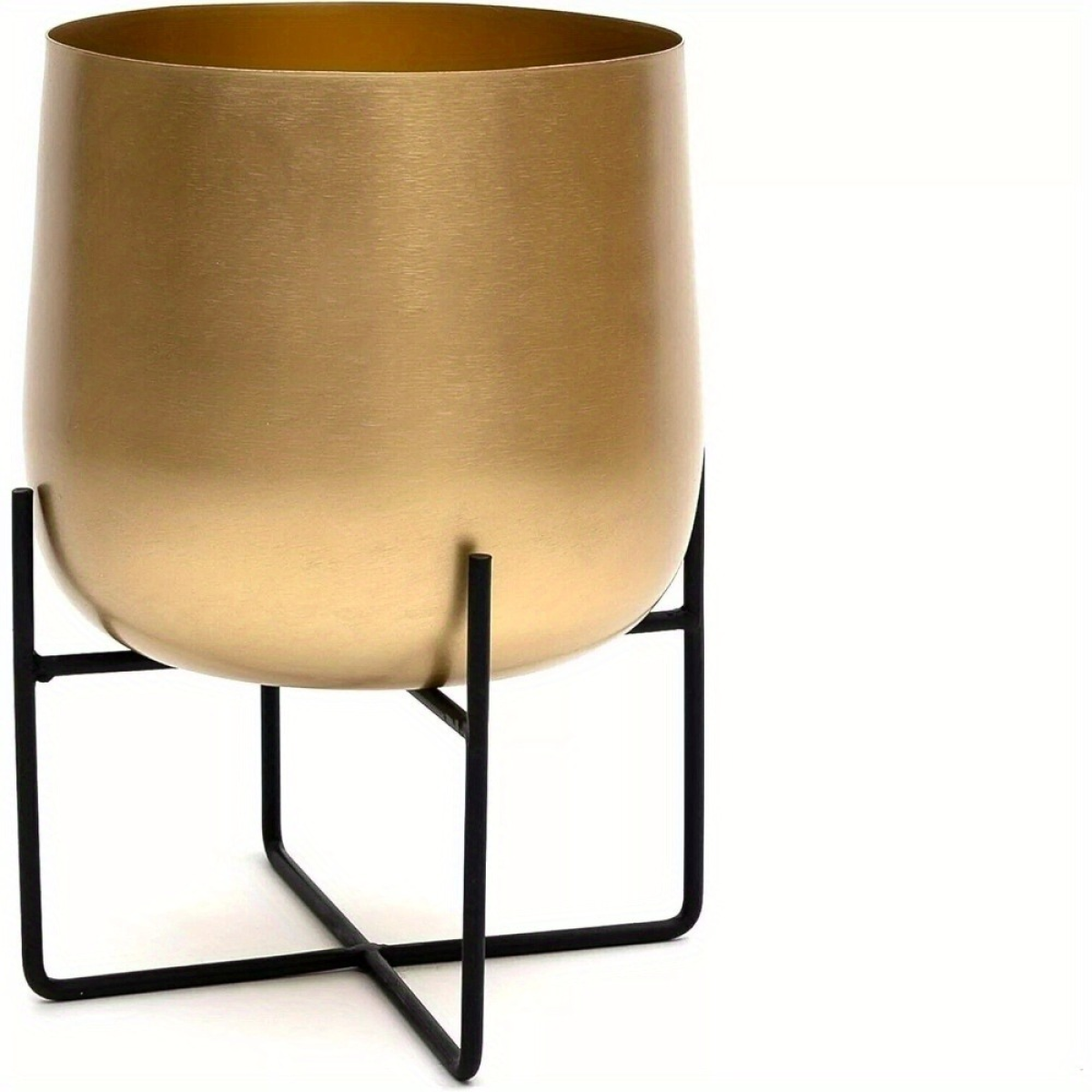 Gold Metal Plant Pot with Black Stand, 16cm Indoor Planter