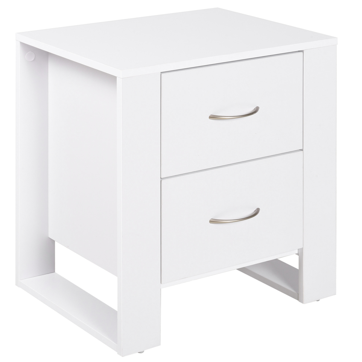 HOMCOM White Particle Board 2-Drawer Bedside Table with Silver Handles