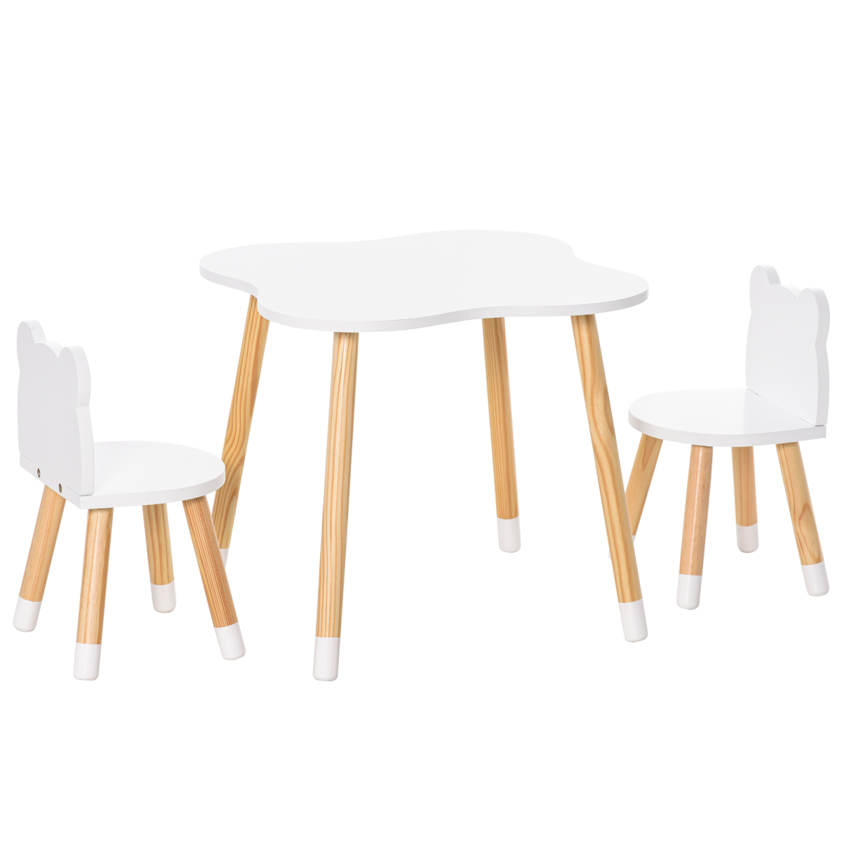 HOMCOM 3-Piece Kids Table and 2 Bear-Shaped Chairs Set, White
