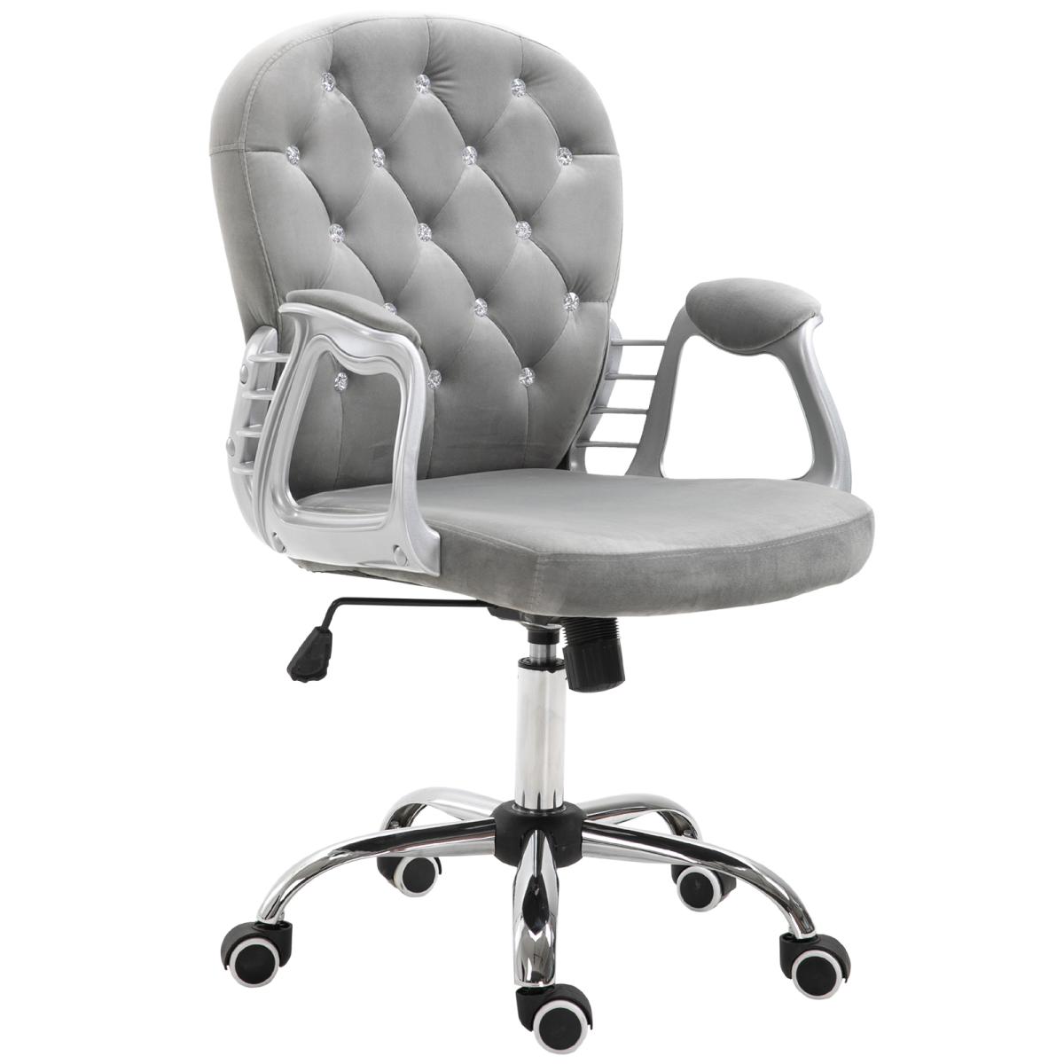 Grey Velour Diamond Tufted Office Chair, Adjustable 360° Swivel