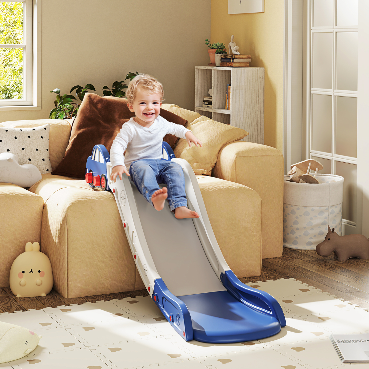 AIYAPLAY Kids Couch & Bed Slide, Blue, Easy Assembly