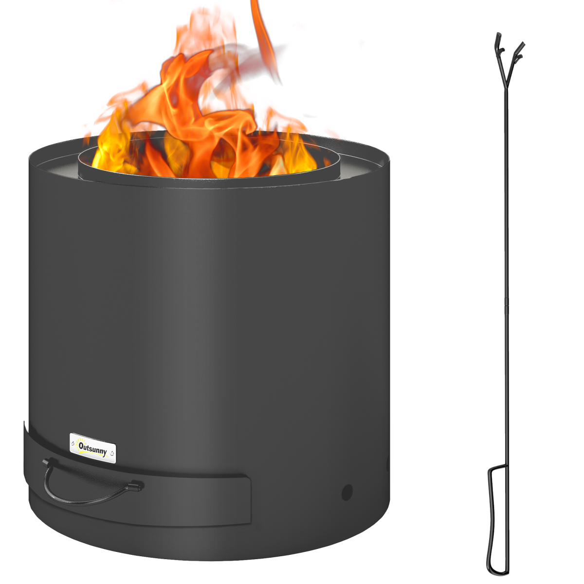 Outsunny Round Steel Fire Pit with Ash Tray and Poker, Black