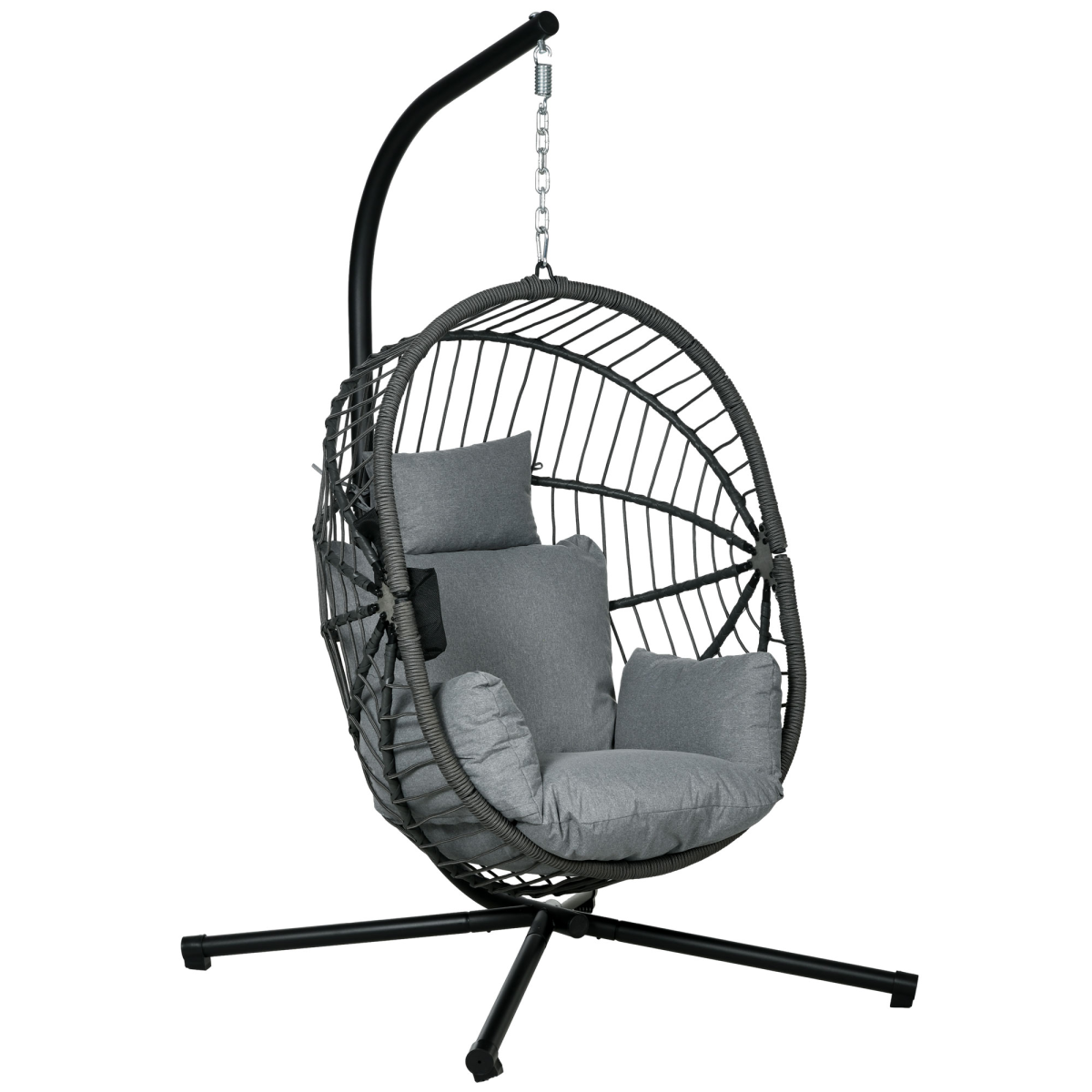 Outsunny Grey Hanging Swing Chair with Thick Cushion, Foldable Patio Hanging Chair