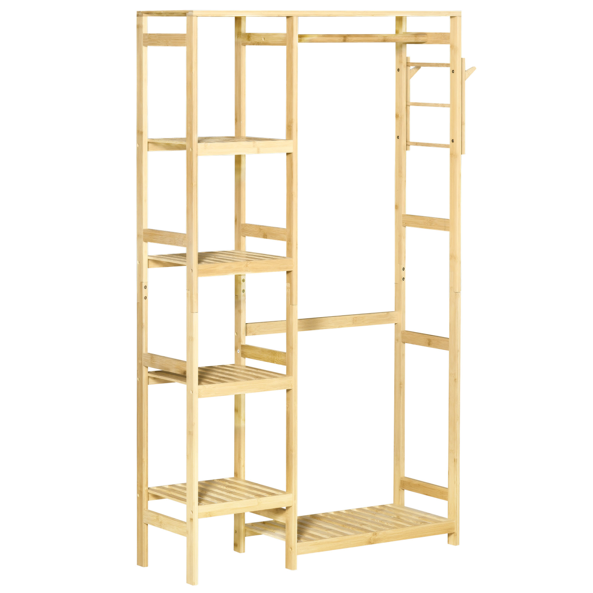 Bamboo Coat Rack with Hanging Rail, Hooks and Storage Shelf for Entryway