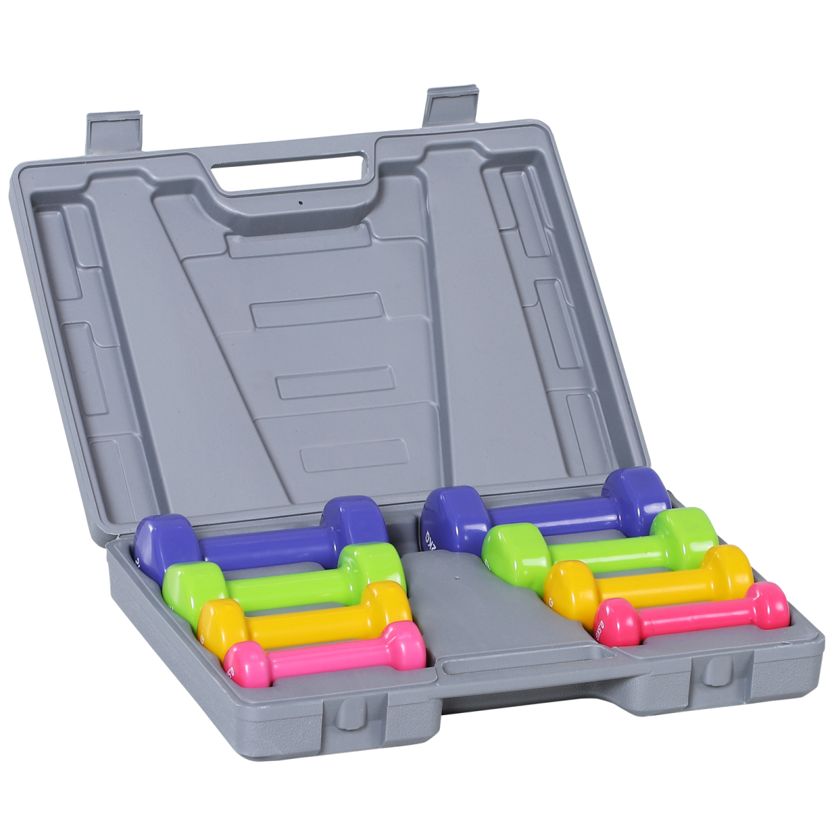 10kg Colourful Dumbbell Set with Case, 4 Pairs 0.5kg to 2kg, Home Exercise and Toning Weights, HOMCOM