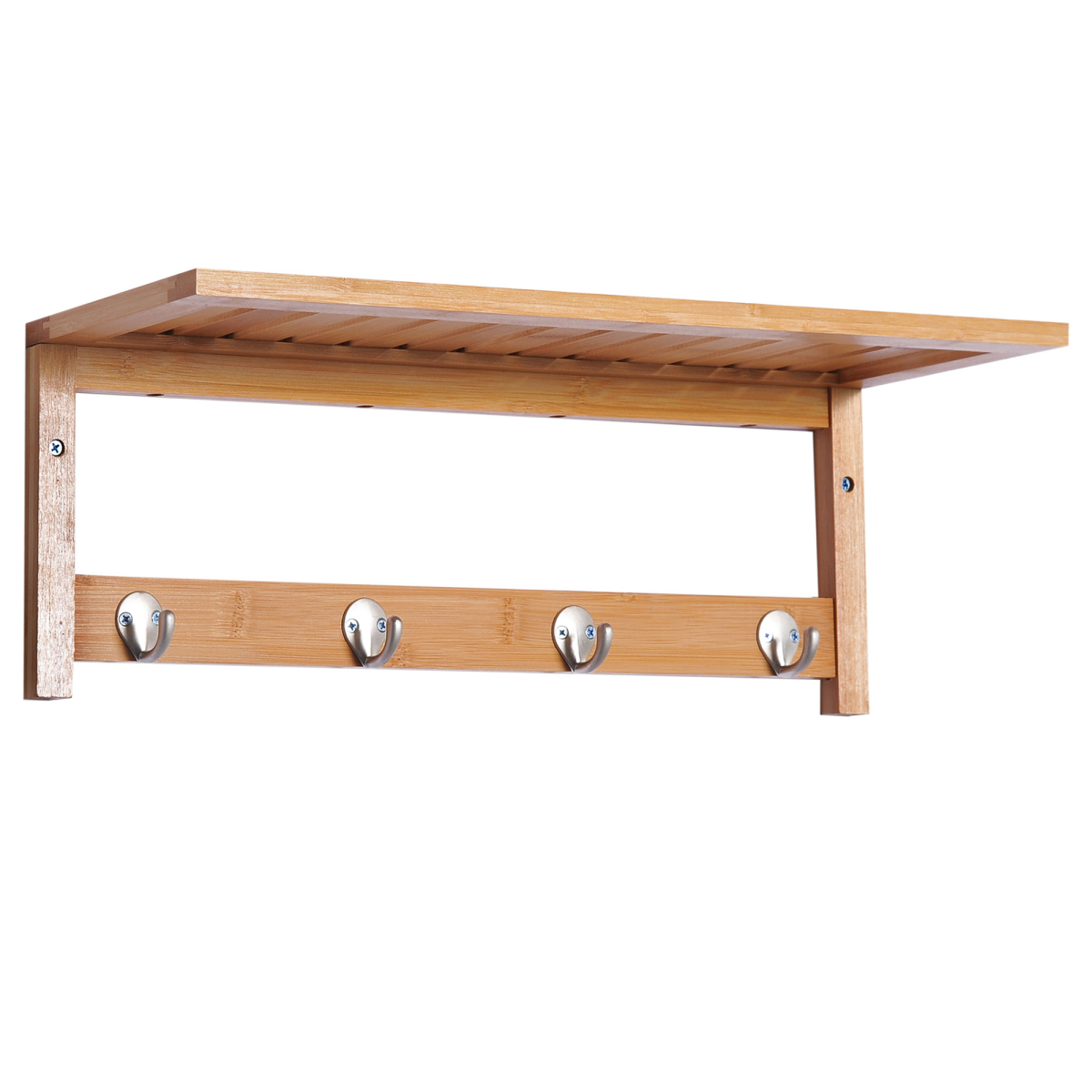 HOMCOM Wall Mounted Clothes Rack with Top Shelf and 4 Hooks, 50 x 17 x 20 cm