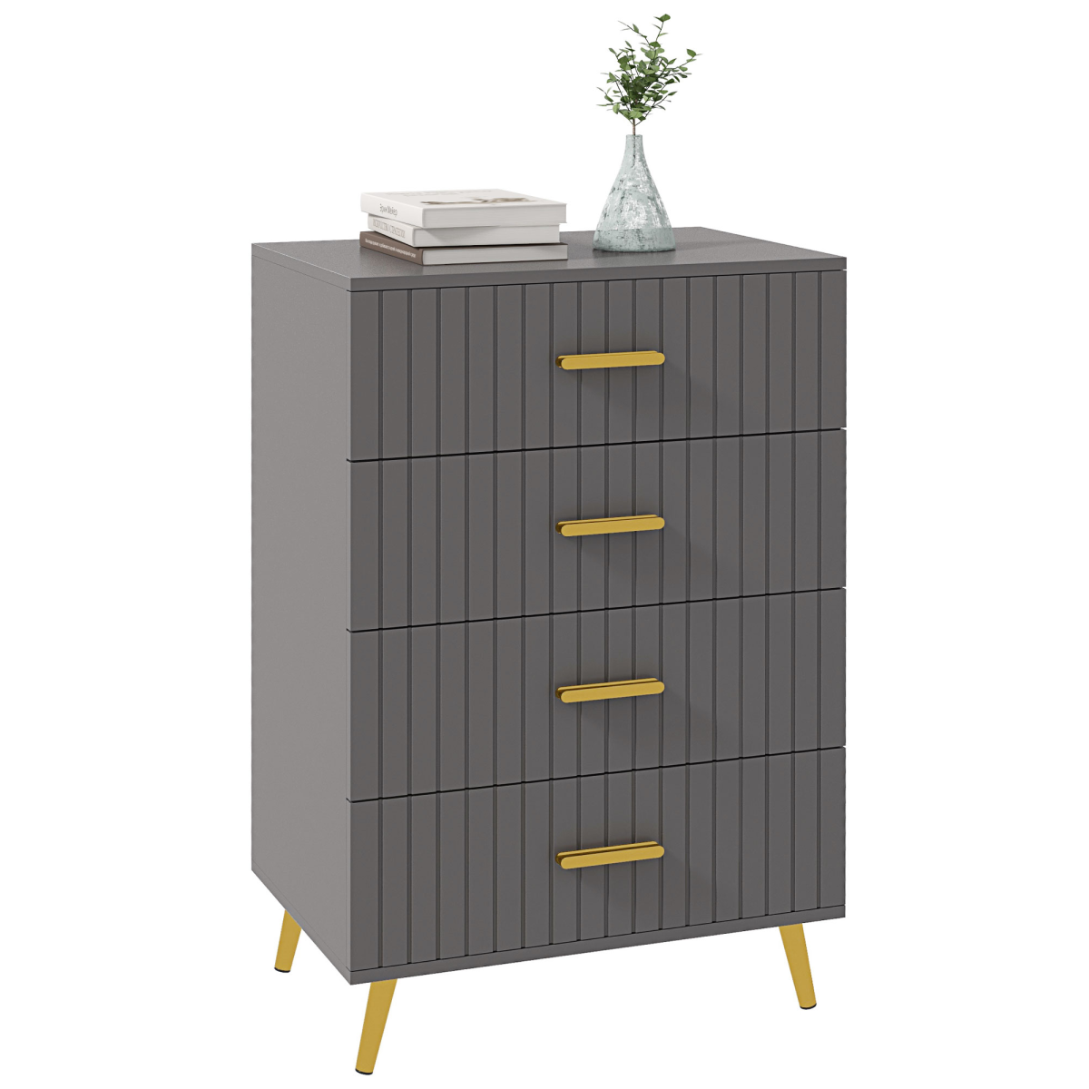 HOMCOM 4-Drawer Chest of Drawers, Grey with Gold Accents, Aluminium Legs