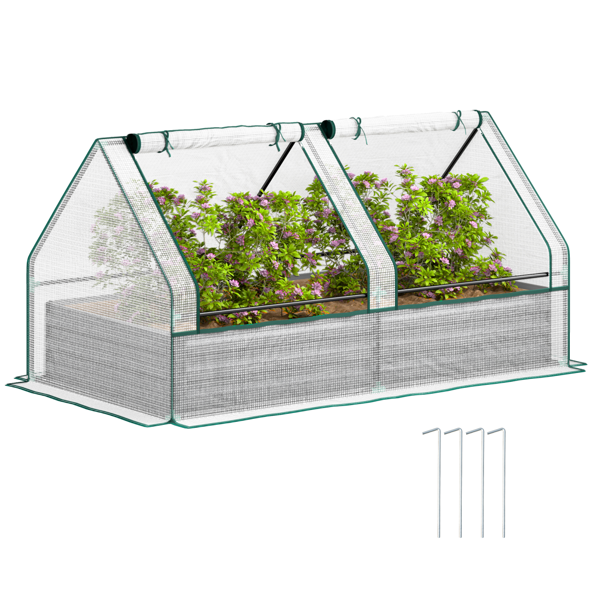 Outsunny Raised Garden Bed Planter with Mini Greenhouse, White/Grey