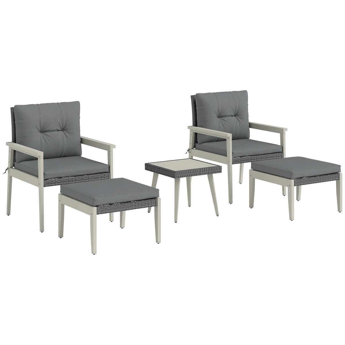 Outsunny 5-Piece Rattan Patio Set with Cushions & Acacia Wood Table