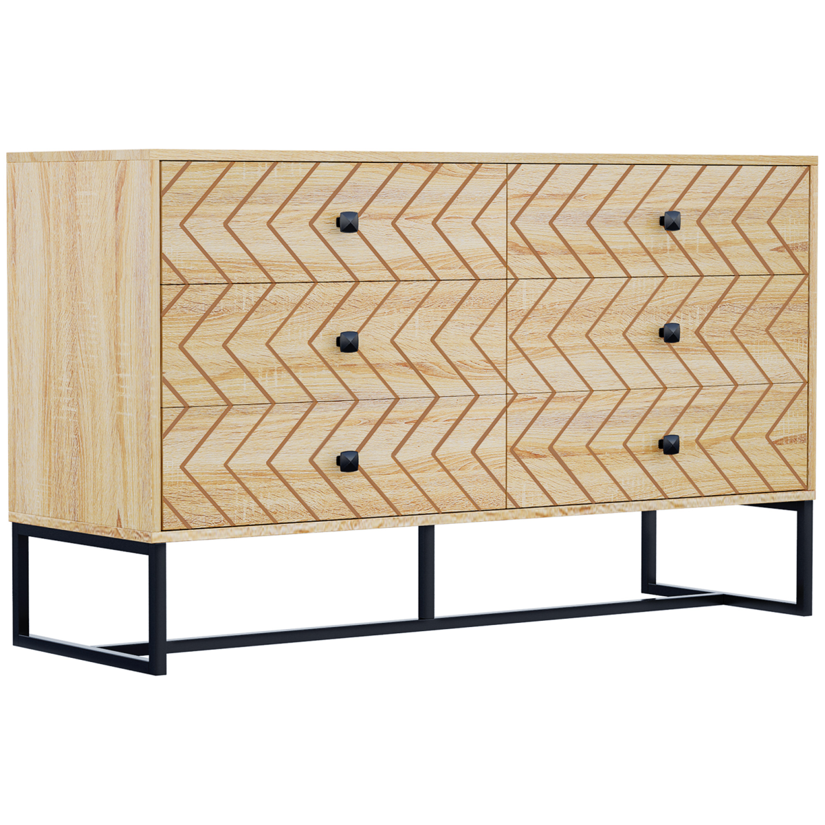 HOMCOM 6 Drawer Storage Unit Zig Zag Design Hallway Bedroom Living Room Cabinet with Black Handles and Anti-Tip Safety