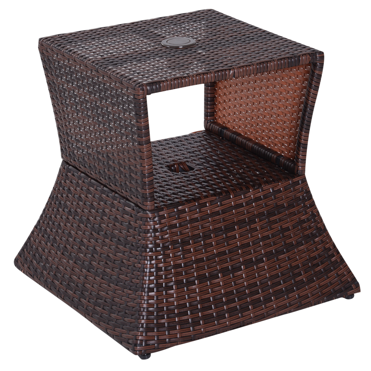 Outsunny PE Rattan Wicker Tea Coffee Table with Umbrella Hole and Storage Shelf, Mixed Grey
