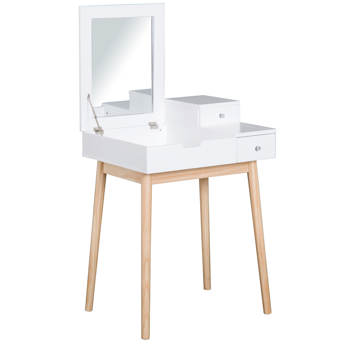 White Dressing Table Desk with Flip-Top Mirror and 2 Drawers