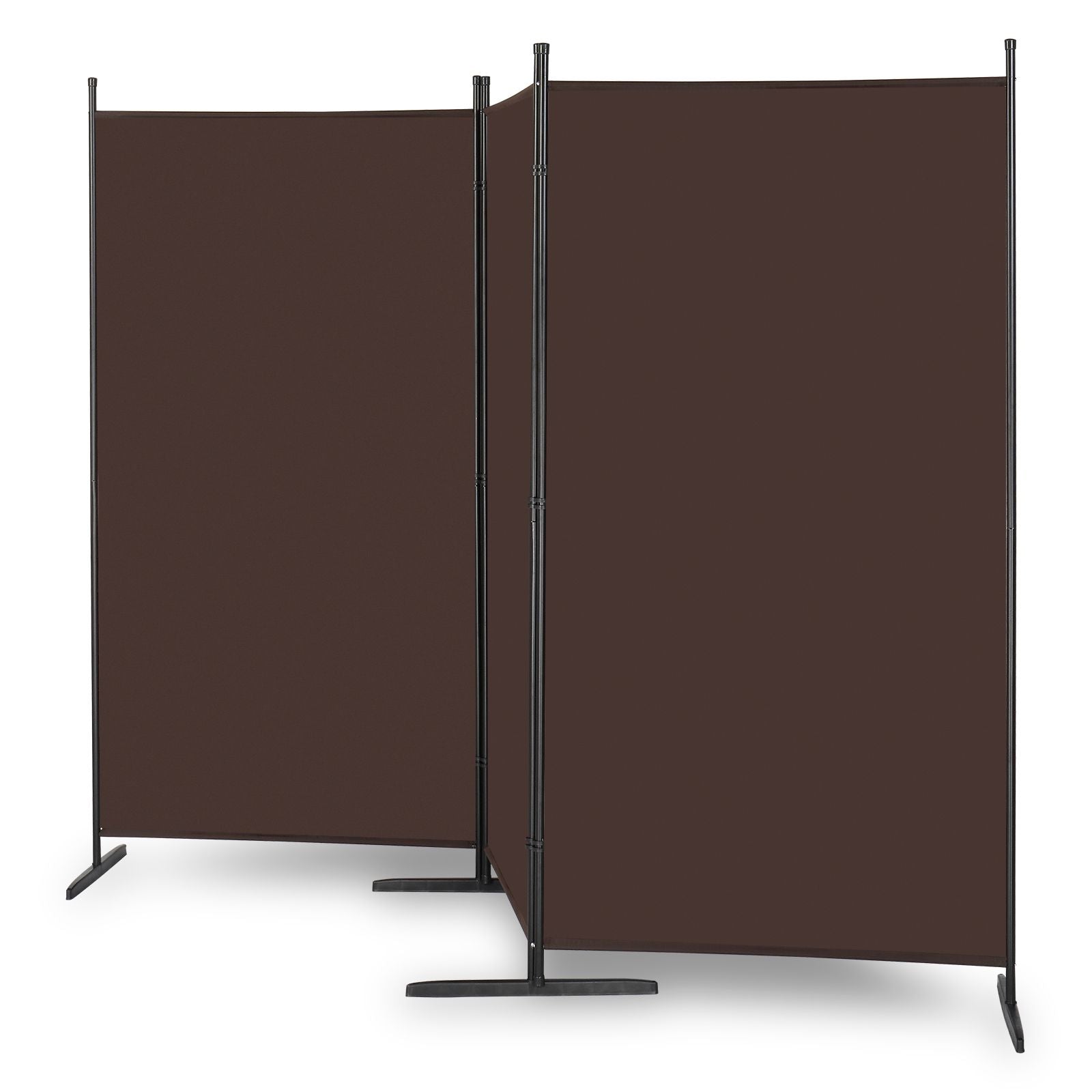 6FT Foldable Room Divider Screen, 130g Polyester Fabric, Carbon Steel Frame, Plastic Feet, Brown