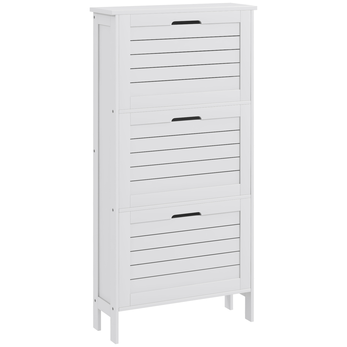 HOMCOM Narrow Shoe Storage Cabinet, 3 Flip Drawers, White