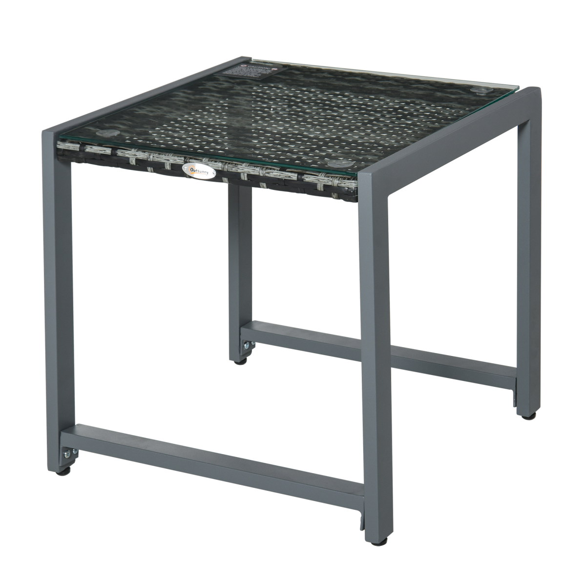 Outsunny Grey PE Rattan Patio Table with Tempered Glass Top and Aluminium Frame