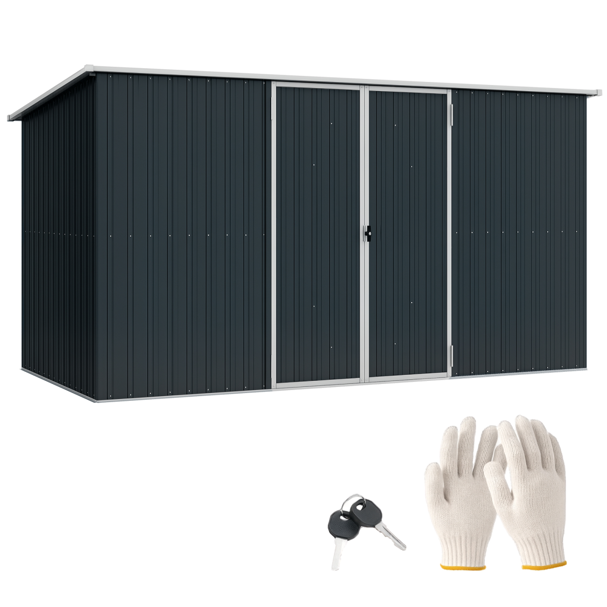 Outsunny 11 x 5.6ft Galvanised Steel Garden Shed, Lockable Door, Grey