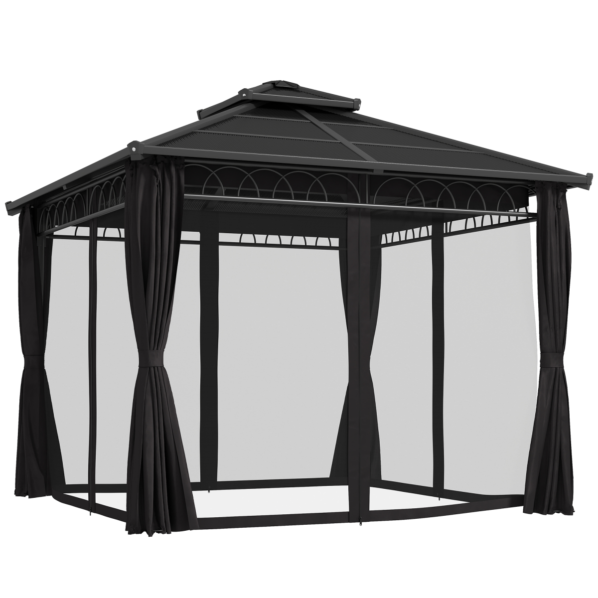 Outsunny 3 x 3 m Double Roof Hardtop Gazebo with Netting, Dark Grey