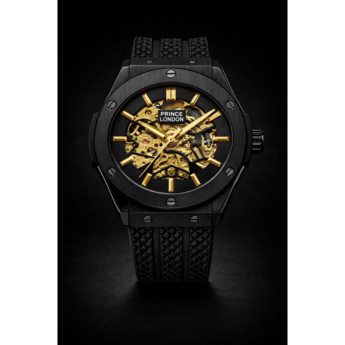 NY London Men's Automatic Analogue Black Rubber Strap Watch