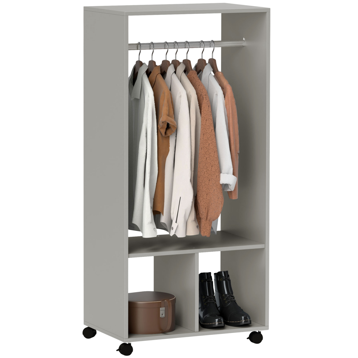 HOMCOM Grey Open Wardrobe Clothes Rail with Shelves & Wheels