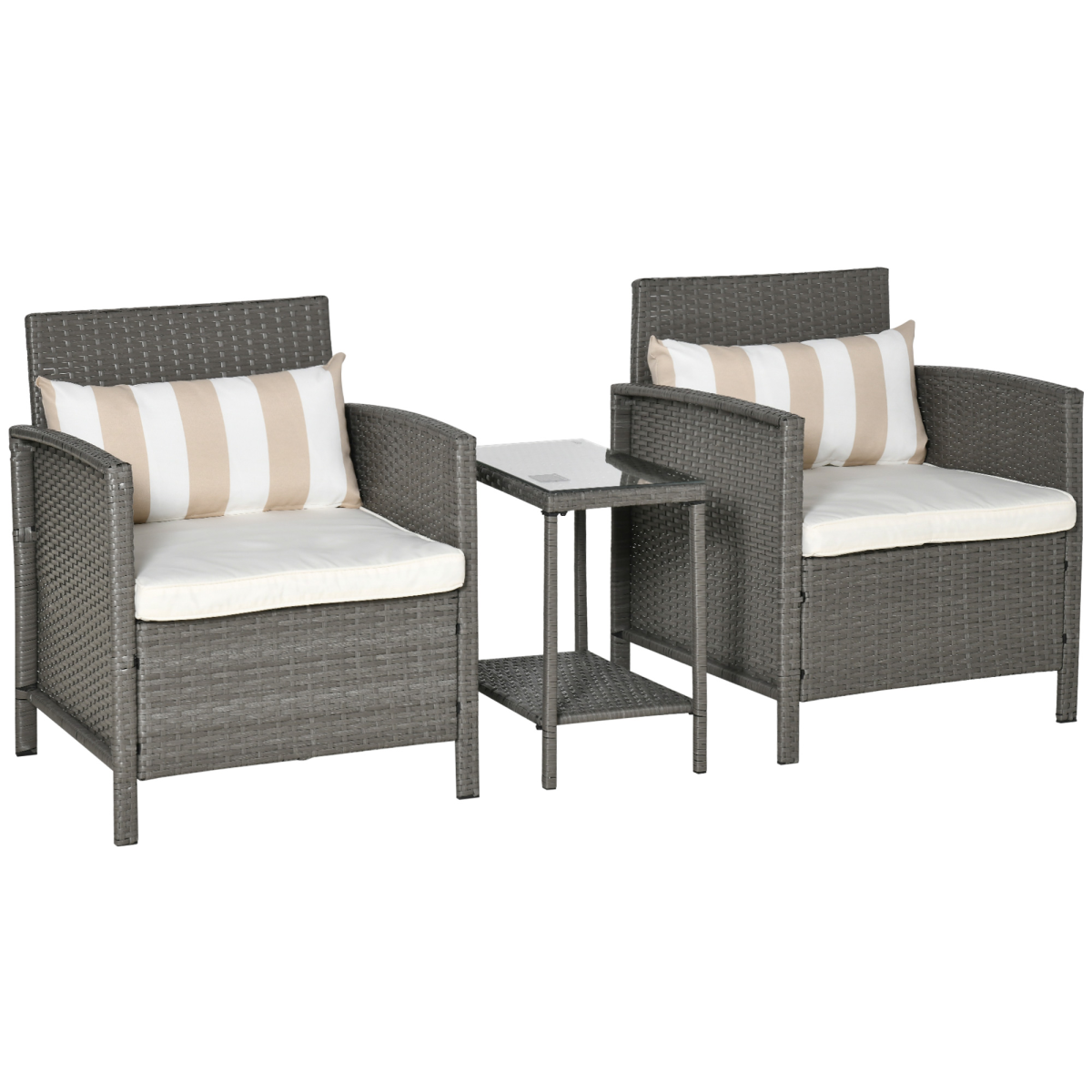 Outsunny Rattan Patio Bistro Set with Cushion Pillow and Coffee Table