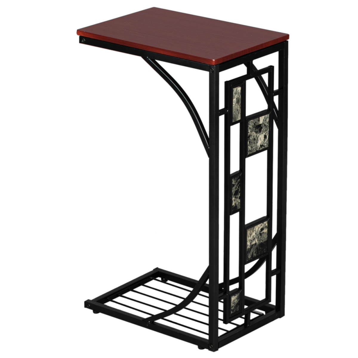 C-Shaped End Table with Gravel Pattern Brown Top and Black Powder-Coated Base, 30.5 x 21 x 54 cm