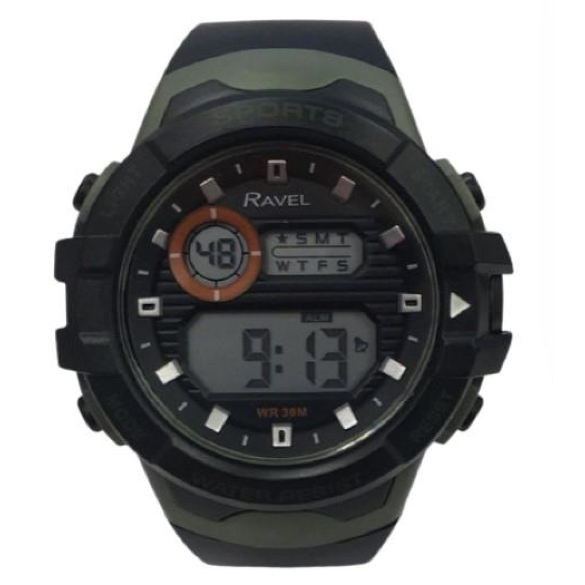 Ravel Mens 3ATM Digital Sports Watch Black/Green