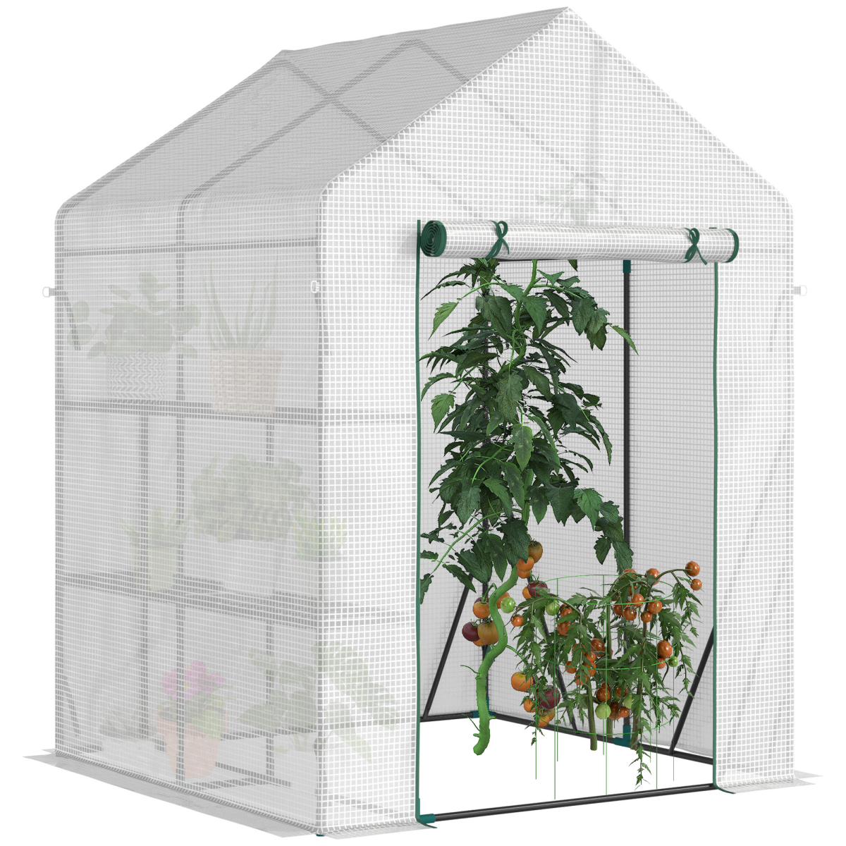 Outsunny Greenhouse for Outdoor Gardening, 2-Tier Shelf, UV-Resistant PE Cover, 143 x 143 x 195 cm, Green