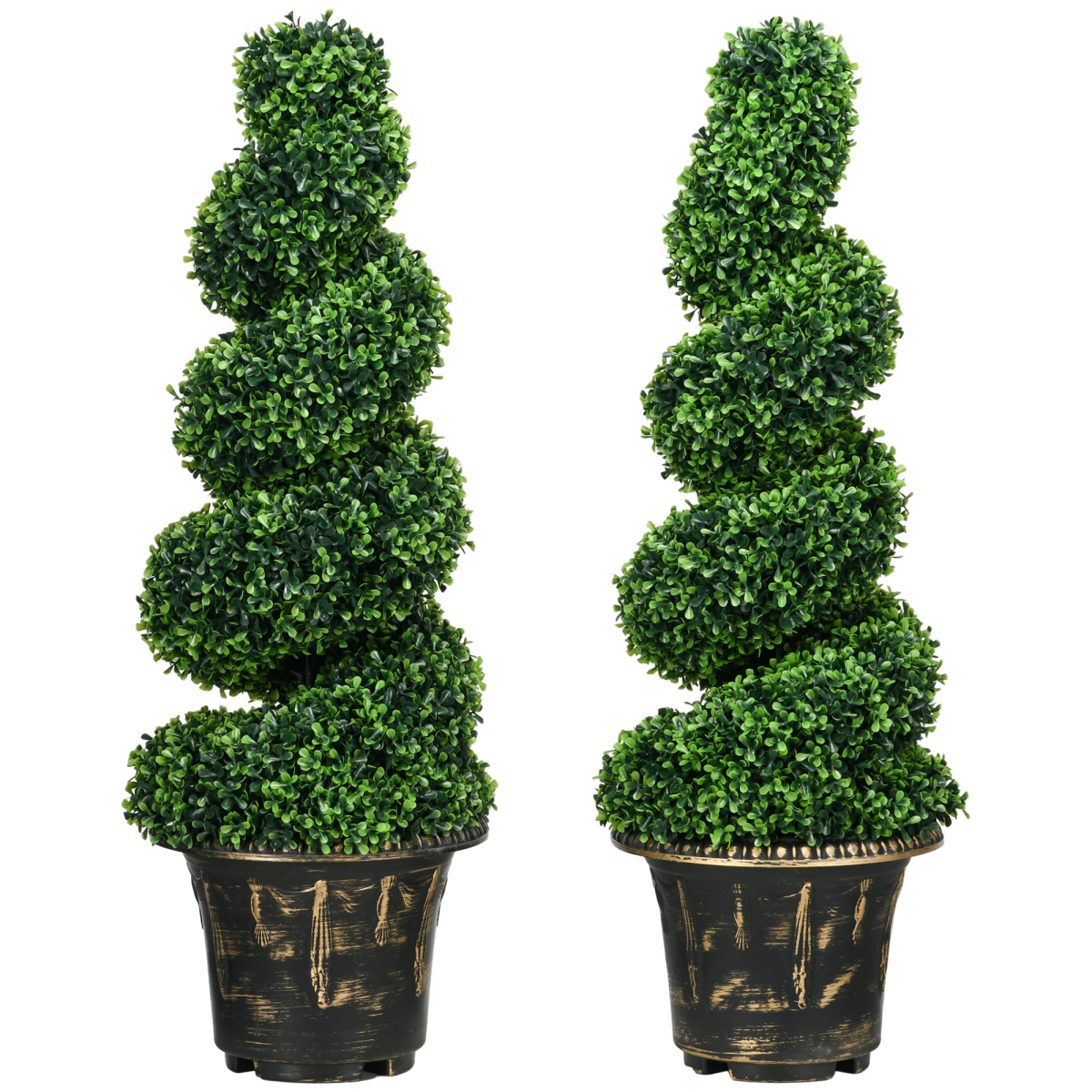 HOMCOM Set of 2 Potted Artificial Spiral Boxwood Trees, 90cm
