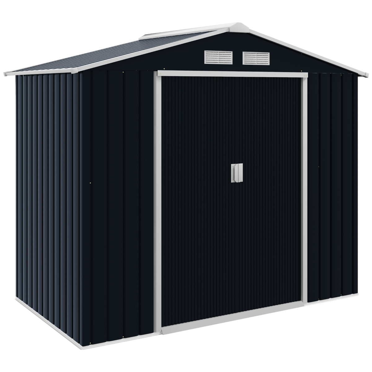 Outsunny Lockable Garden Storage Shed 7ft x 4ft Grey Galvanised Steel with Sloped Roof, Ventilation and Floor Foundation