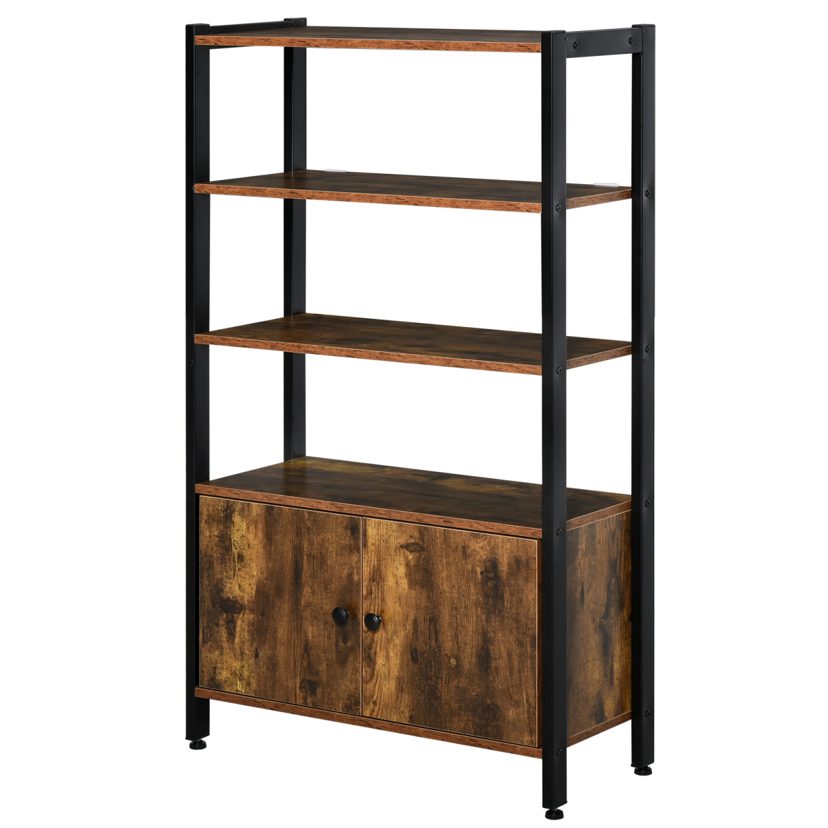 Industrial 3-Shelf Bookcase with Cupboard, Brown and Black