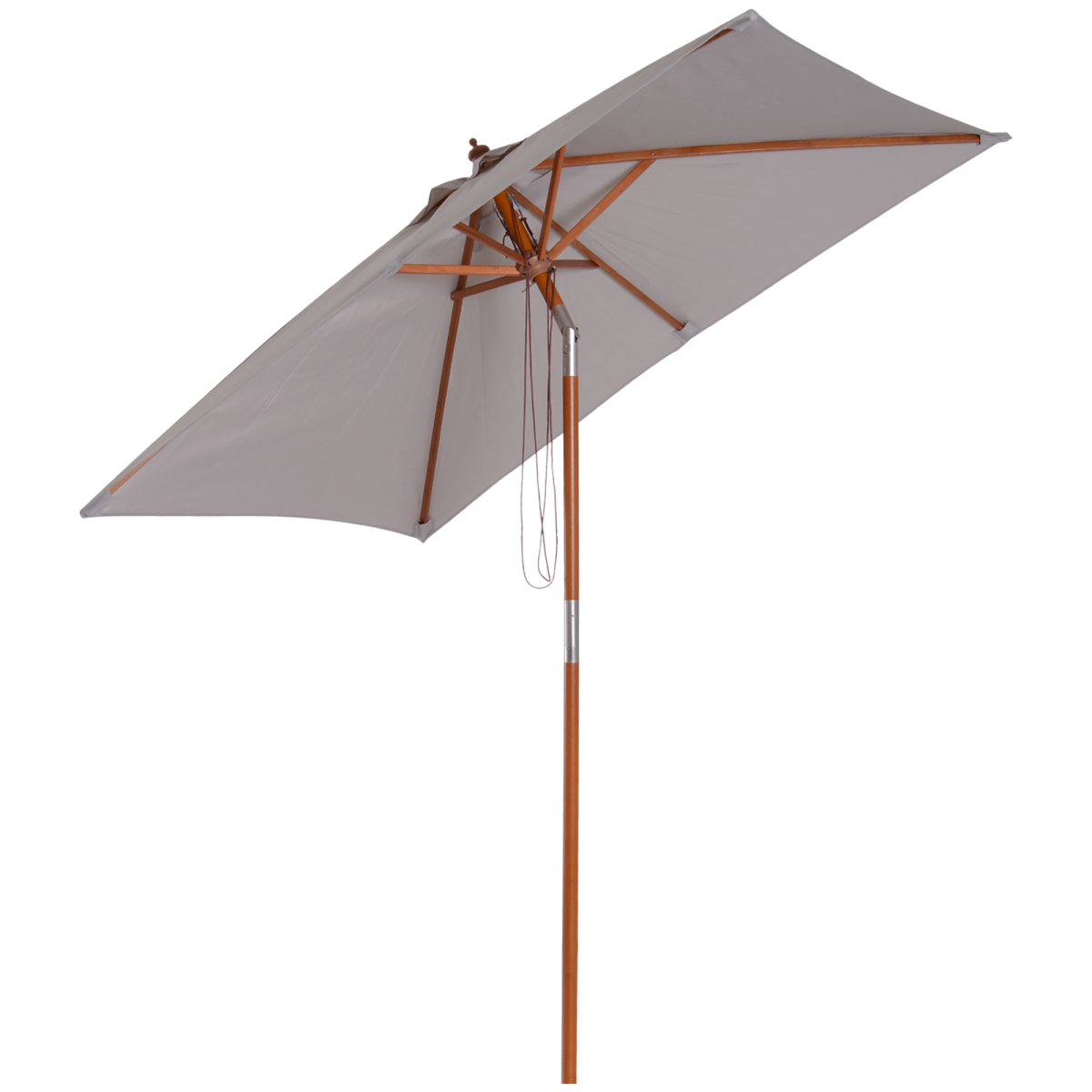 Outsunny Wooden Tilting Patio Umbrella, Grey, 6-Rib Sunshade