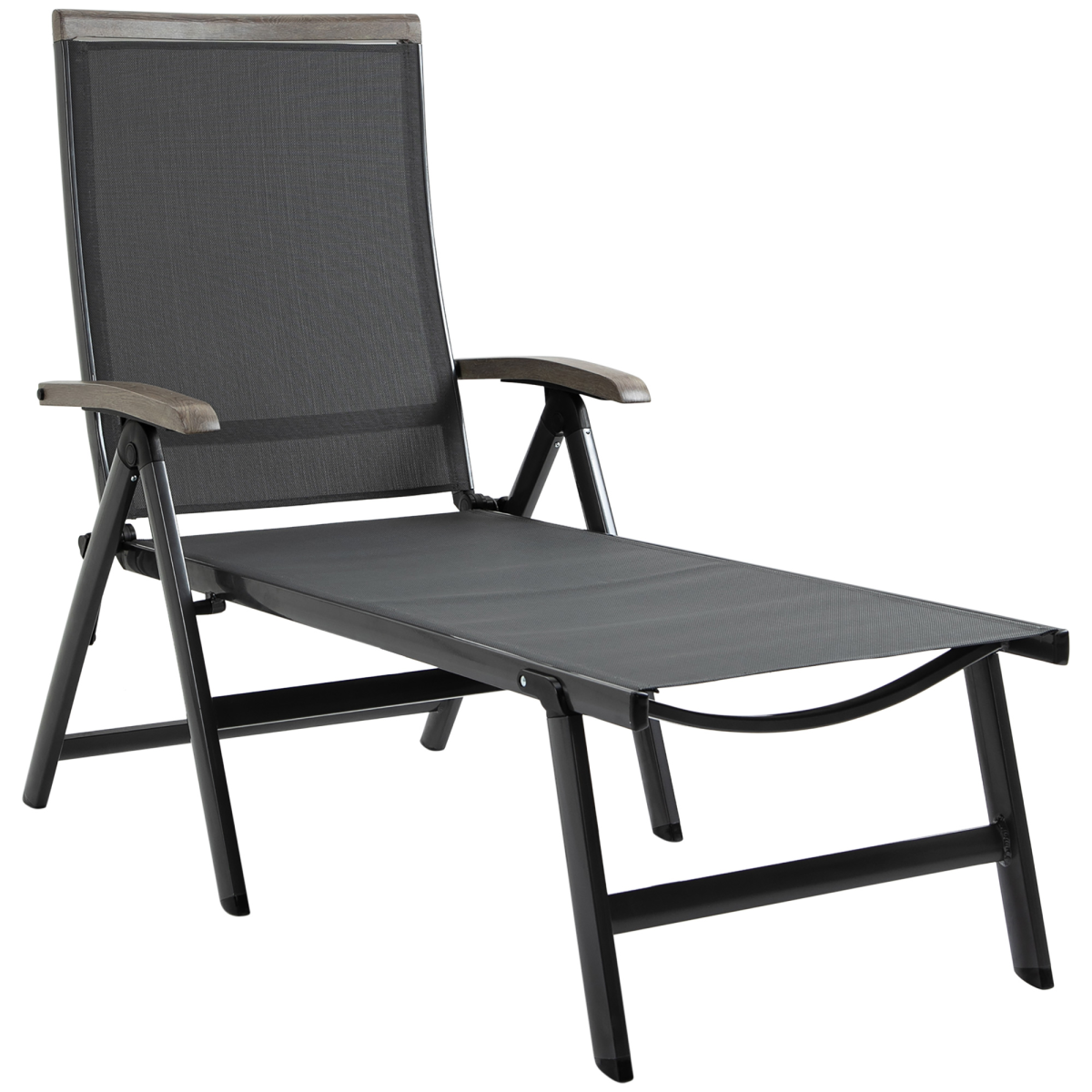Outsunny Folding Adjustable Sun Lounger Chaise Lounge Chair, Mesh Fabric, Powder-Coated Aluminium Frame