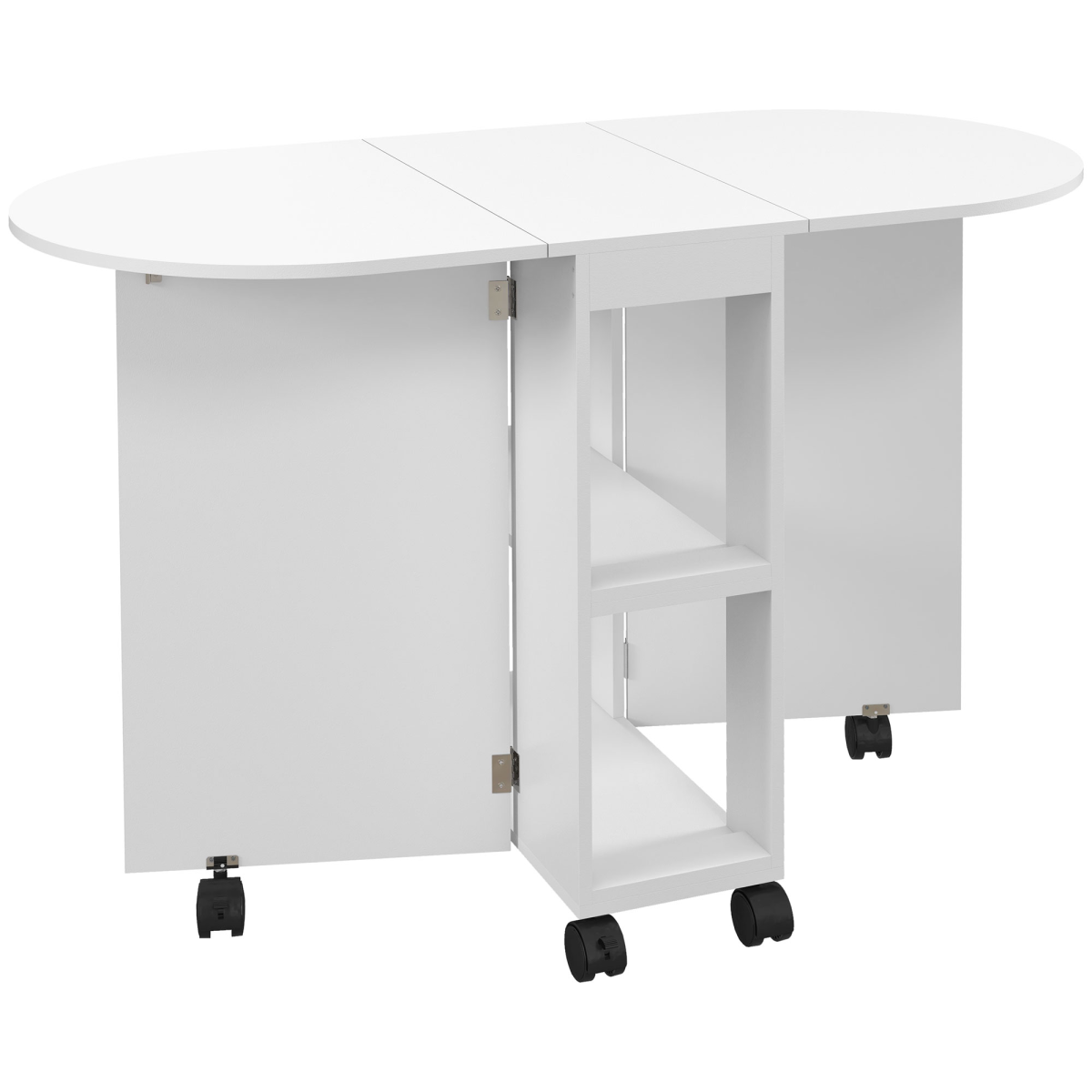 HOMCOM Folding Drop Leaf Dining Table with 2-Tier Shelves, White