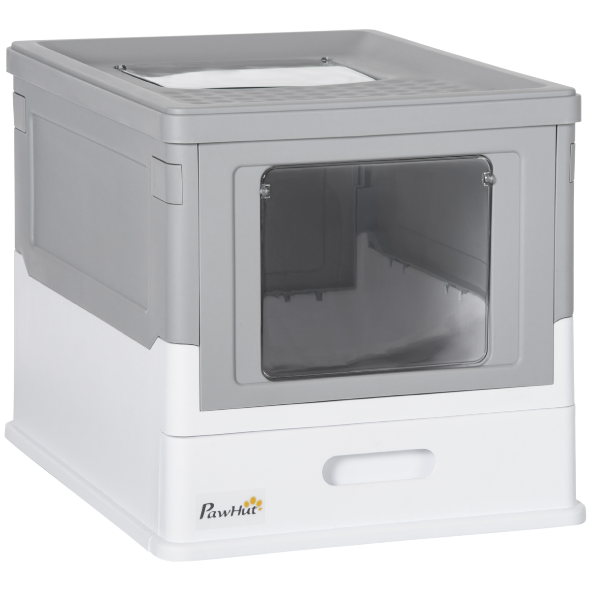 Hooded Cat Litter Box with Scoop and Tray, Portable Pet Toilet, Grey