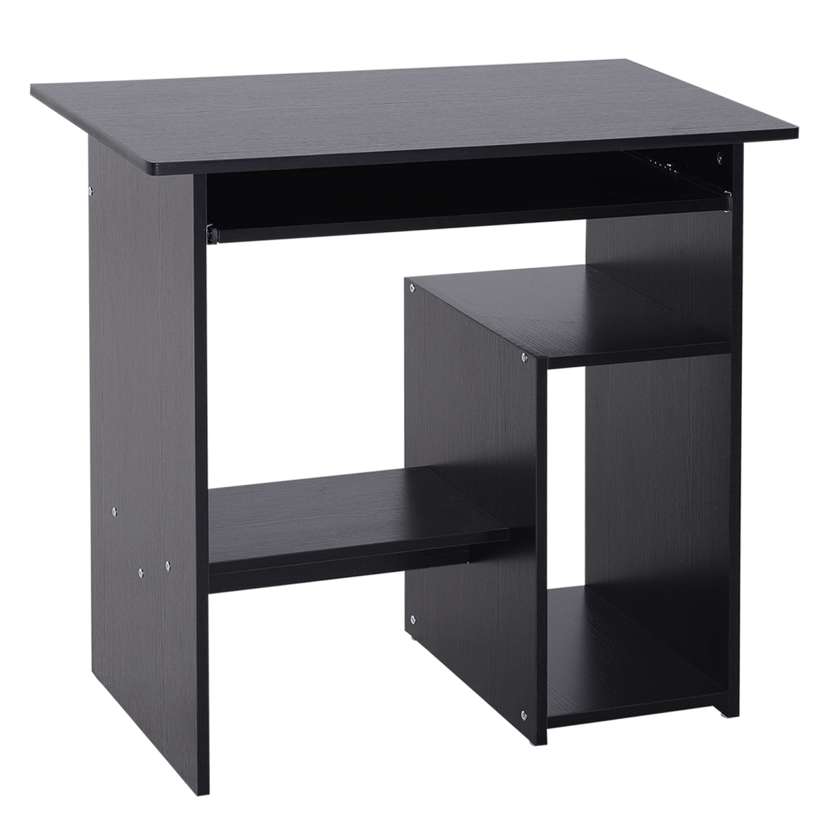 Compact Computer Desk with Keyboard Tray and 2 Storage Shelves