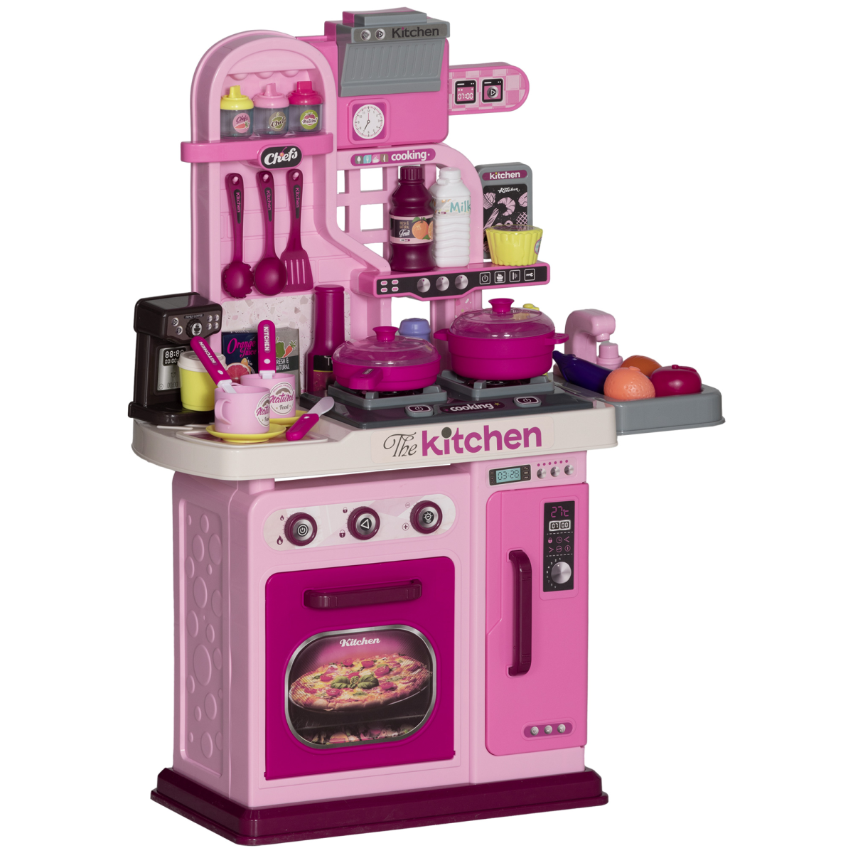 AIYAPLAY Kids Kitchen Playset, 33-Piece, Lights, Sounds, Storage