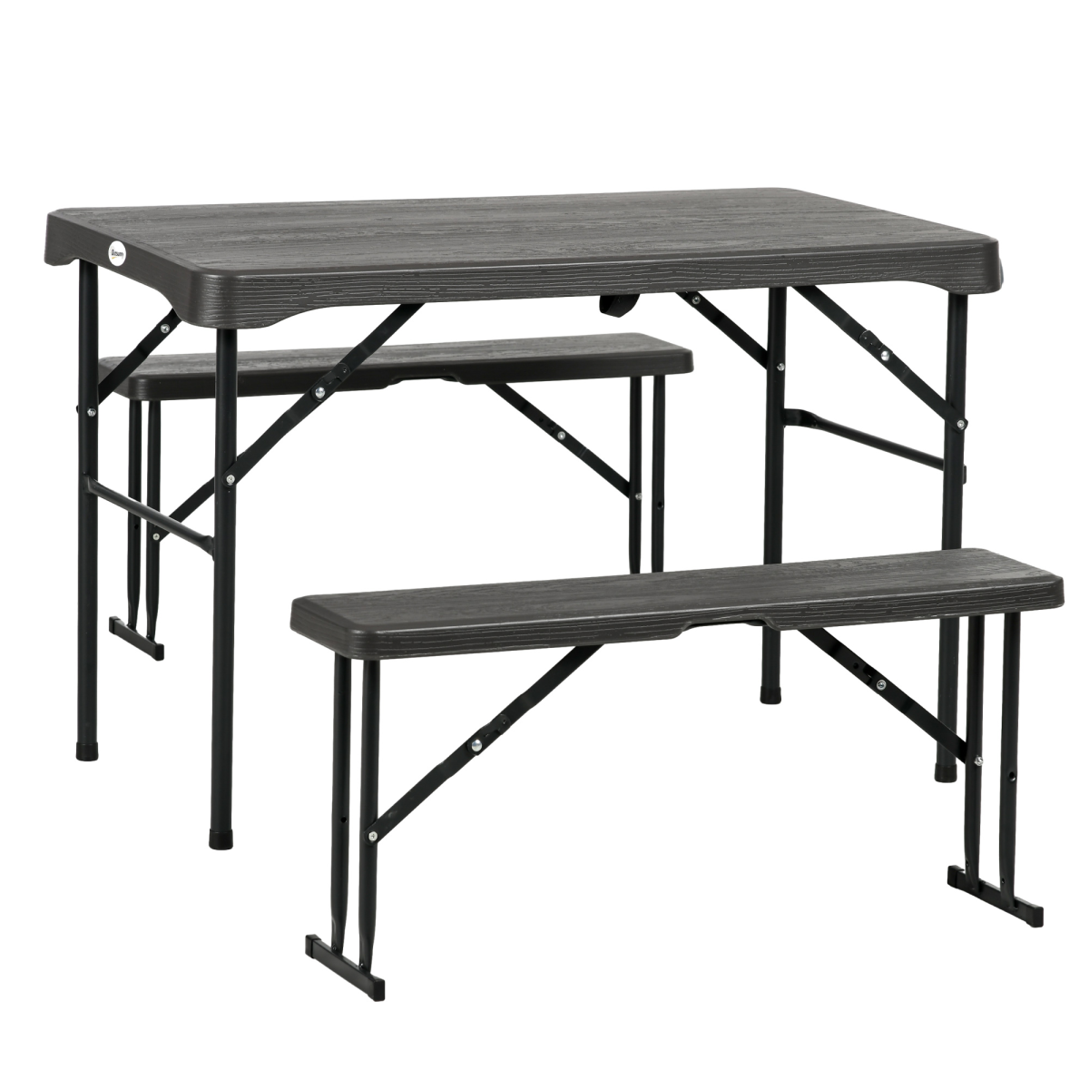 Outsunny Foldable HDPE Picnic Table Set with 2 Benches, Dark Grey