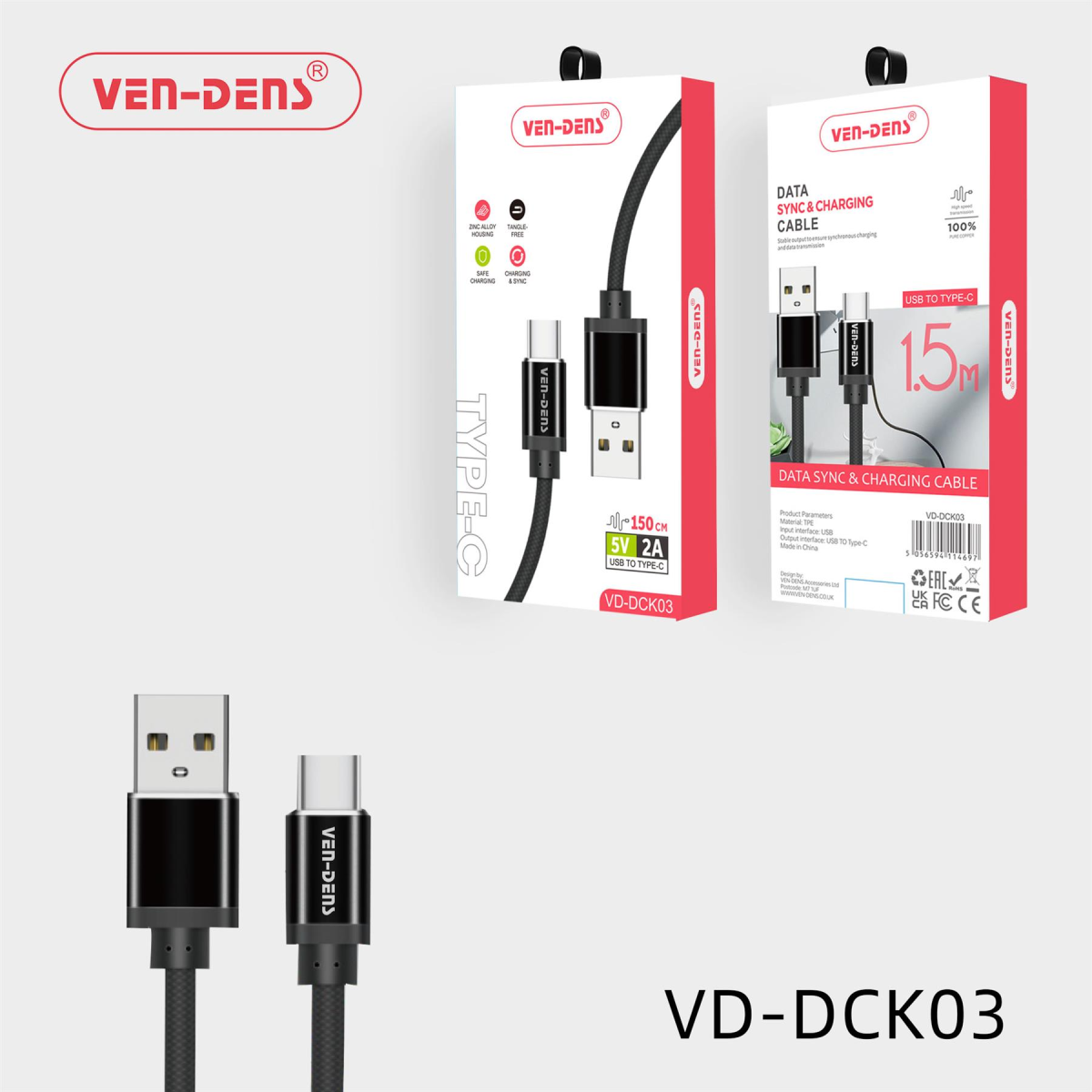 Ven-Dens USB-C to USB-C Fast Charging and Data Sync Cable
