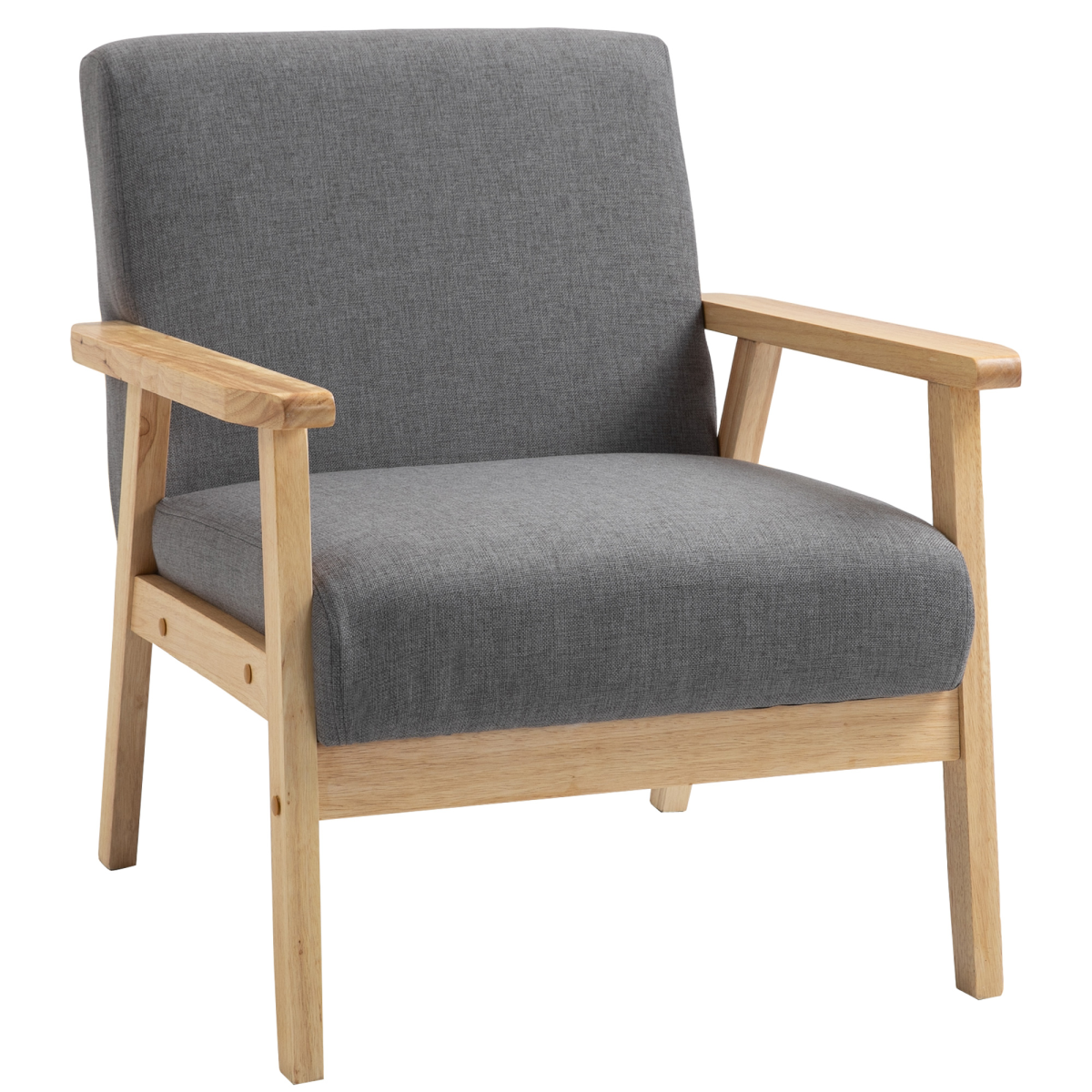 HOMCOM Linen Upholstered Pine Wood Accent Armchair, Grey/Oak