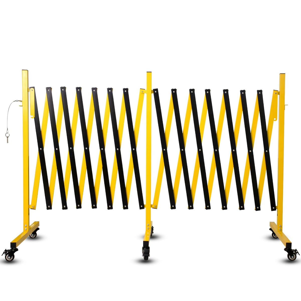 Metal Expandable Barricade, 23 Feet Retractable Outdoor Safety Barrier Gate with Casters, Easy-Assembly Accordion Fence