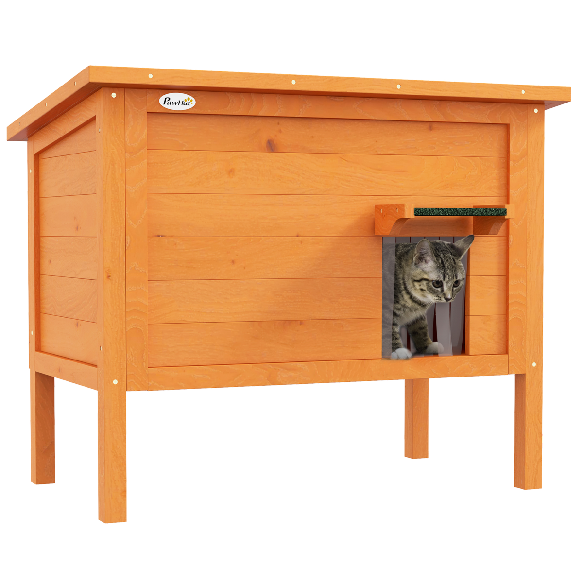 PawHut Outdoor Insulated Feral Cat House with Openable Roof, Orange