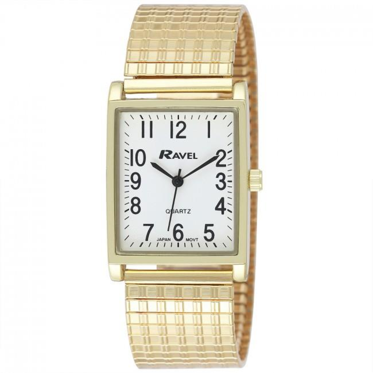Ravel Mens Classic Rectangular Gold Expander Bracelet Watch R0220.01.1