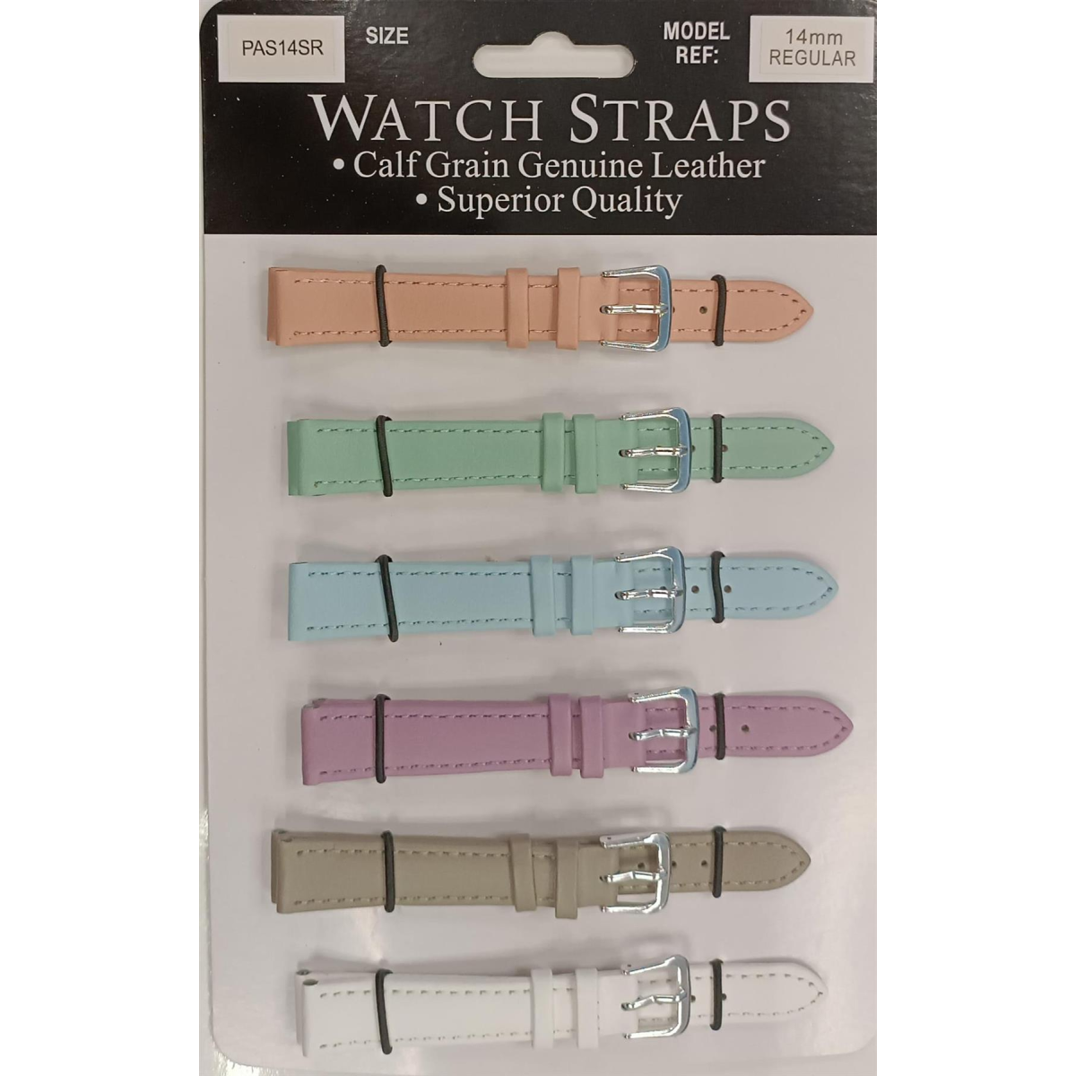 PASSR Sun Mixed Colour Calf Leather Watch Straps, Card of 6, Silver Buckle